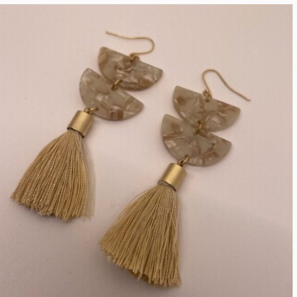 ⭐️✨ FREE Fringe Tassel Marble Drop Boho Peasant Hipster Hippie Art Deco Earrings - Picture 3 of 5